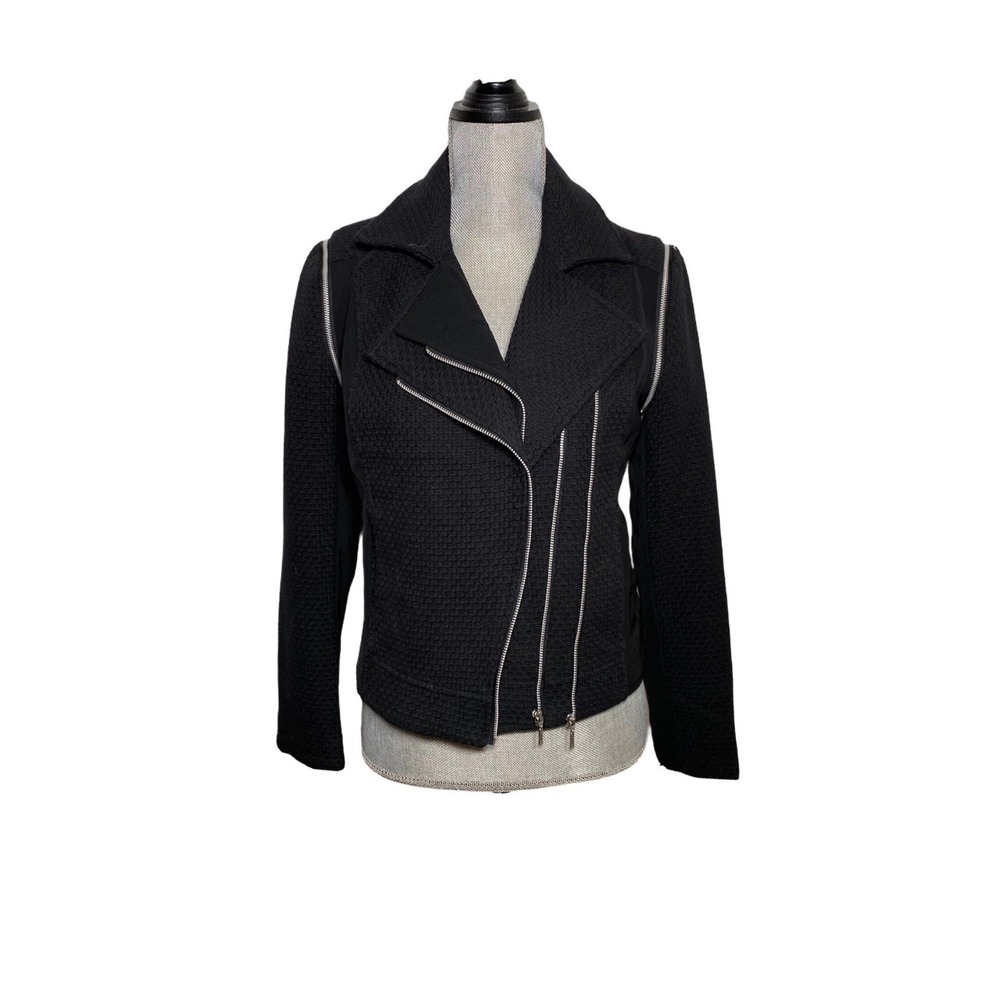Harve Benard Womens Black Textured Moto Jacket Asymmetrical Zip Size M